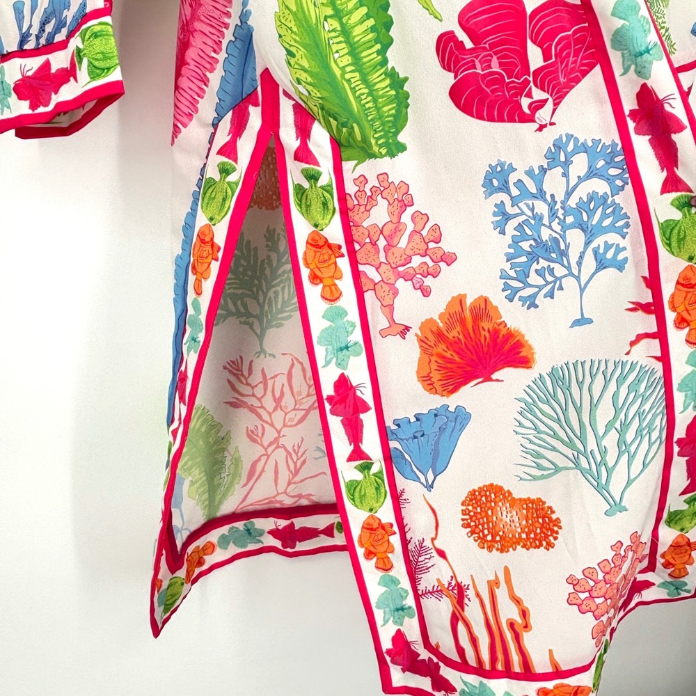 Gretchen Scott Sea Sway Open Kimono Duster Jacket White Pink Green Size M/L - Picture 7 of 16
